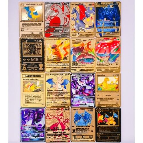 New Pokemon Game Anime Battle Card Gold Metal Charizard Pikachu Collection