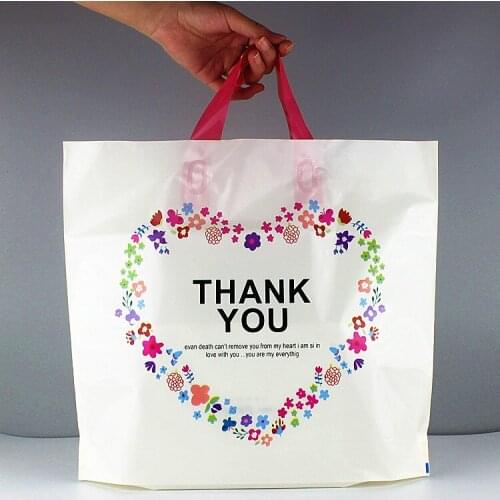 Very good quality 0.14mm thickness Thank you design handle plastic bags 50pcs/lot Fit clothes gift packing shopping bags