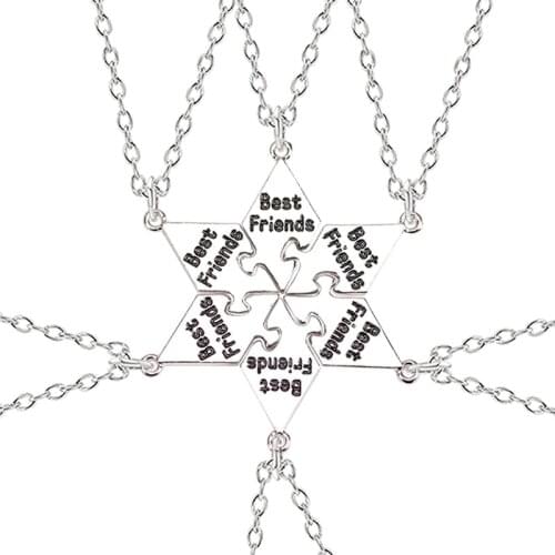 6 Piece Set Of Fashion Hexagonal Star Stitching Necklace Men And Women Fashion Charm Jewelry Best Friend Pendant Friendship Gift
