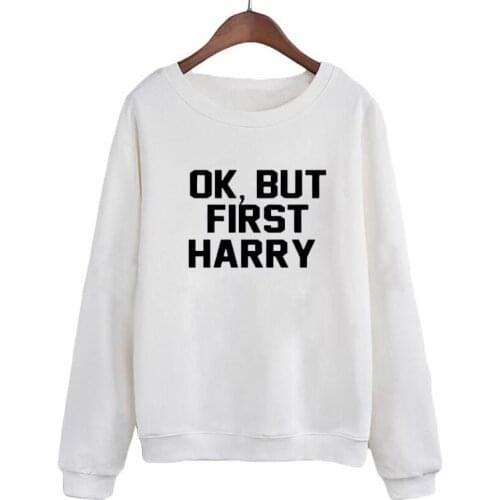 Casual Hoody OK, BUT FIRST HAPPY Letters Print Casual Hoodies Women Harajuku Sweatshirt Europe Hip-hop Style Black