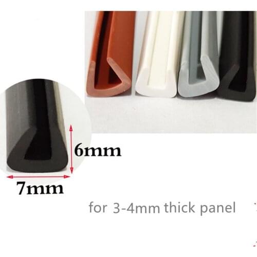 Rubber U Sealing Strip 6x7mm 3-4mm thick Glass Metal Car Wood Panel Board Flat Edge Encloser Shield White Gray Black Brown