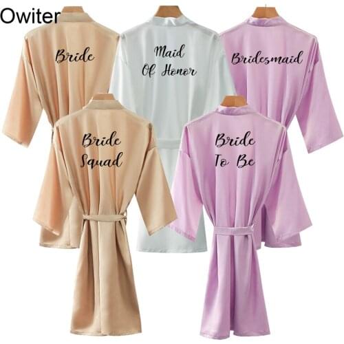 Owiter Silk Satin Bride Robe Bridesmaid Robes Wedding Sister Mother The Bride Robe Bathrobe Dressing Pajamas Women Rose Gold