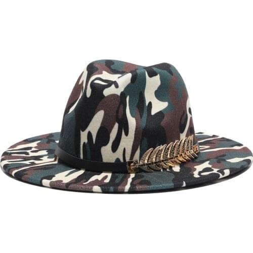 2021 new fedora hats women men camouflage wide brim casual jazz cap print luxury outdoor formal dress men women felted hat