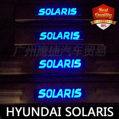 Blue LED light Stainless Steel Door Sill Scuff Plate Door Sill Threshold for Solaris 2010-2020