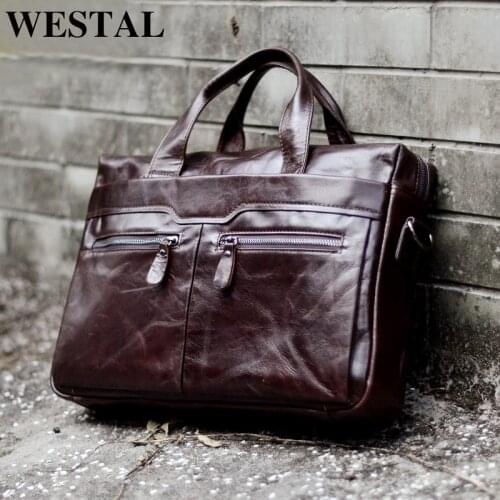 WESTAL Mens Bag Genuine Leather Crossbody Bags Male Messenger Bag Men Shoulder Bags 14'' Laptop Briefcases Man Totes handbags