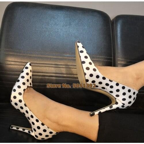 Polka Dot Pumps Women High Thin Heel Pointed Toe Pumps Elegant Fashion Slip On Dress Slip On Dress Shoes Concise