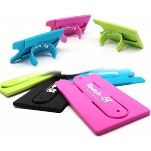 Universal Portable iTouch Touch C plug-in Card bag One Touch Silicone Stand Holder with Earphone Winder for cellPhone 500pcs/lot