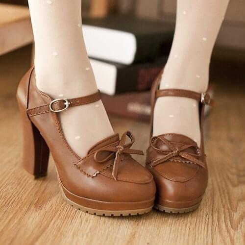 Japanese Sweet Lolita Shoes Elegant Vintage Princess Bowknot Korean Harajuku Style Heavy-Bottomed High-heeled Lolita Shoes