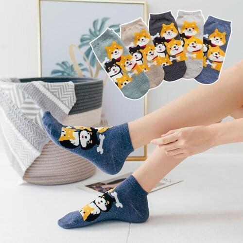 5 Pair Woman Socks Set Shiba 4 Dogs Woman Socks Pack Cotton Cartoon Funny Socks Short Harajuku Kawaii Soxpsons 1 LOT Sock Sox