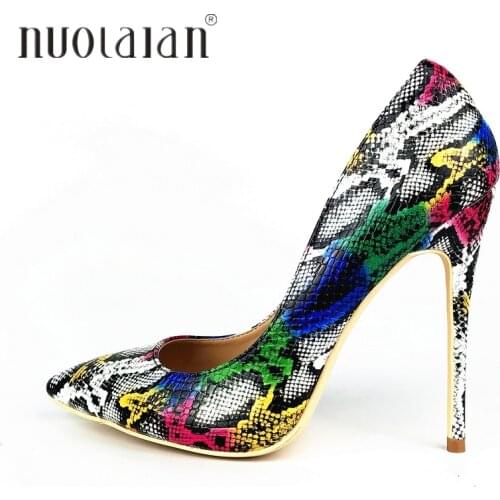 Autums Spring 2019 New Women Pumps Snake Pattern Mixed Color Ladies Sexy Wedding High Heel Shoes Woman Party Wedding Pumps
