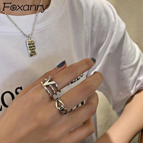 Evimi Minimalist 925 Sterling Silver Width Rings for Women New Fashion Creative Letter V Hollow Geometric Party Jewelry Gifts