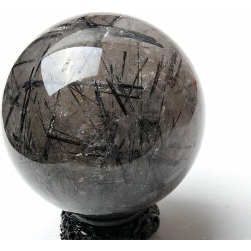 93mm 1PC Natural Transparent Black Gold Hair Crystalline Quartz Ball Sample Heals