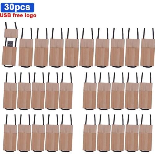 30pcs/lot (free Custom LOGO) Wooden USB + Box USB 2.0 Flash Drive Pendrive 64GB 4GB 8GB 16GB 32GB Memory Stick for Wedding Gift