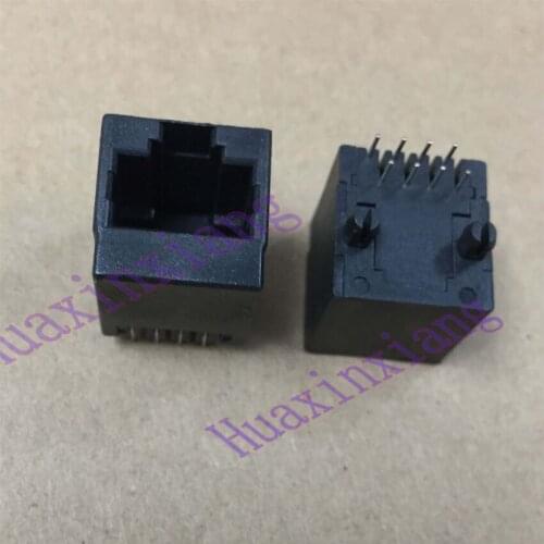 50PCS/Lot PCB RJ45 8P8C Femlae Jack/Socket Connector 180 degree vertical Black Full Plastic With edge