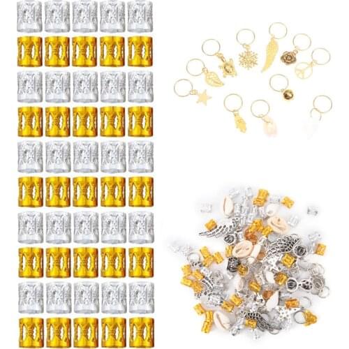 80/90/100pcs Metal African Hair Rings Beads Cuffs Tubes Charms Dreadlock Dread Hair Braids Jewelry Decoration Accessories