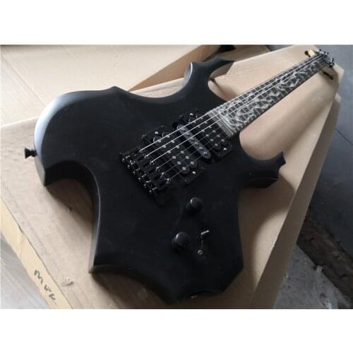 Free shipping custom 6 string guitar,mark black,irregular body ,black stripe, HSH pickups,fire pearl inlay,black hardware