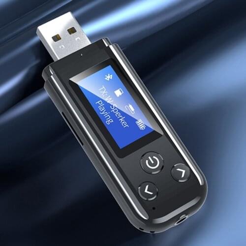 Bluetooth 5.0 USB Dongle Audio Receiver Transmitter LCD Display for TV Car PC Mini 3.5mm Jack AUX USB Wireless Adapter