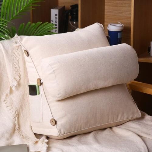 Cotton Linen Bed Reading Pillow Large Big Sofa Bedside Lumbar Support Cushion Backrest Back Rest Pain Relief Pillow
