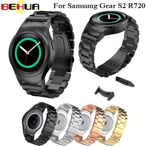 Stainless Steel Watch Band with 2pcs Connector 3 Pointer Strap for Samsung Gear S2 SM-R720 / R730 Folding Clasp Belt Bracelet