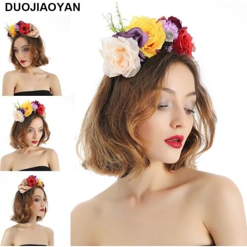 DUOJIAOYAN European and American new style handmade colorful rose skull headband Halloween party hairpin hair accessories