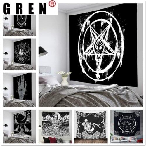 GREN Pentagram Tarot Black Cat Tapestry Wall Art Hanging Sofa Background Tapestry Posters Modern Bedroom Living Room Home Decor