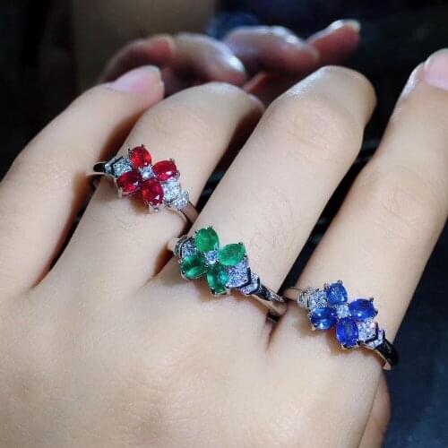 Fine 925 Sterling Silver Blue nature Sapphire Wedding Engagement Rings For Women