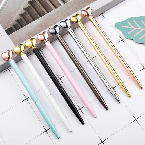 Kawaii Metal Hearts Ballpoint Pens Luxury Writing Handle Pens Gifts Signature School Office Stationery Supplies black ink 1.0mm