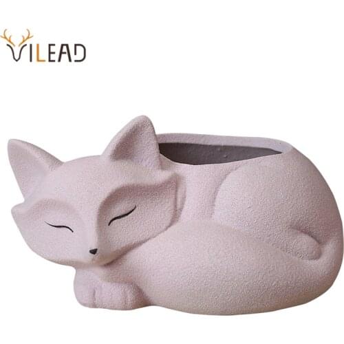 VILEAD Ceramic Plant Pot Little Fox Animal Art Flower Vase Home Decor Creative Personality Indoor Flowerpots Desktop Decoration