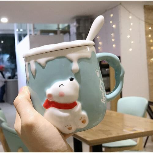 Cute Bear Coffee Mugs Ceramic Mug Travel Cup with Creative Cat Paw Spoon Mugs Coffee Cups Gift Cartoon Drinkware