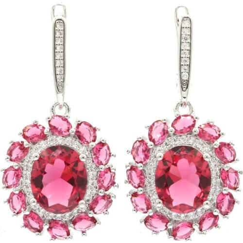 30x19mm Gorgeous Created Raspberry Rhodolite Garnet Green Peridot White Zircon Womans Silver Pendant Daily Wear