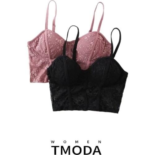 TMODA1349 Summer Women Lace Sexy Underwear Tops Sun Sleeveless Solid Tops Unpadded Bralette Bra Bustier Back Club Crop Tank