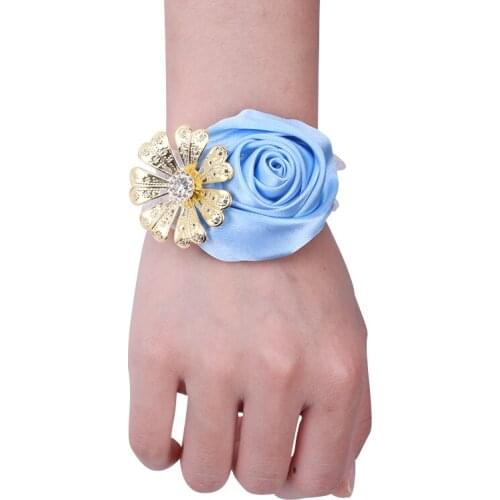 Korea Hot Selling Bride Bridesmaid Wrist Flower Elastic Bracelet Wrist Flower Ribbon Rose Handmade Wedding Props SW036