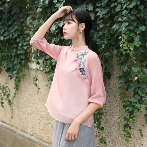 Shanghai Story New Sale 3/4 Sleeve cheongsam top traditional chinese tops traditional Chinese Linen Top Linen blouse top