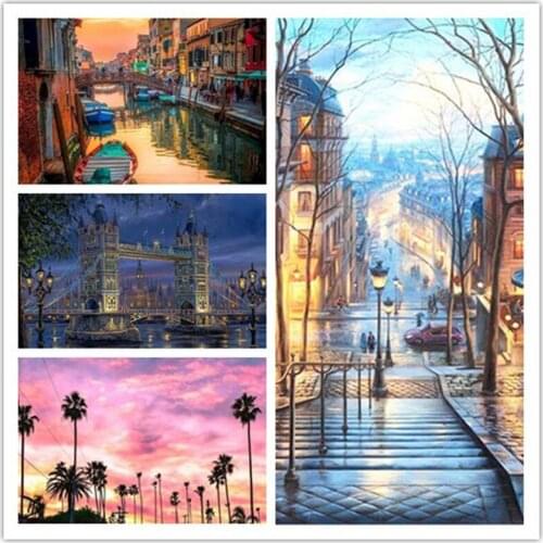 Night Sceney DIY Oil Painting Paint by Number Kit Painting for Adults Kids Arts Craft for Home Wall Decor 40x50cm