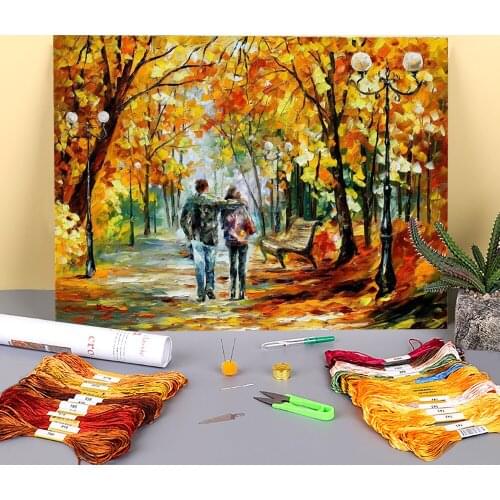 First Love Printed Fabric 11CT Cross Stitch Kit Embroidery DMC Threads Sewing Handiwork Needlework Craft Gift Package