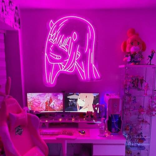 Custom Zero Two girl Neon Sign,Neon Sign Anime,Rose red,Led Neon Lights, Decor Signs,anime lanyardWall Decor,,Neon Sign B