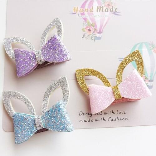 New Shining Dimensional Ears Bowknot Safety Girls Hair Clips Kids Hairpins Barrettes Children Hair Accessories
