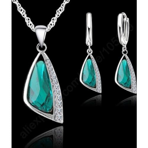 New Fashion Charming 925 Sterling Silver Austrain Crystal Pendant Necklace Hoop Earring Jewelry Sets for Women Gift