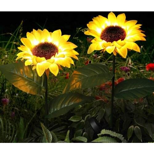 2 Pack Solar Powered Sunflower Lights, Outdoor Garden Stake Decorative Light, Realistic Flowers Landscape Lamp