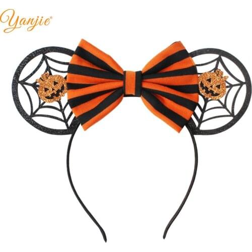 Mouse Ears Headband 3.3" wholesale Halloween Festival Glitter Sequins Bows Kids Hair Accessories Hairband Boutique