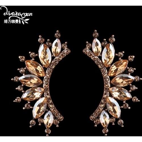 Dvacaman Brand Design 2019 New Womens Stud Earrings Nigerian Bridal Wedding Crystal Trendy Ear Accessory Statement Jewelry AK44