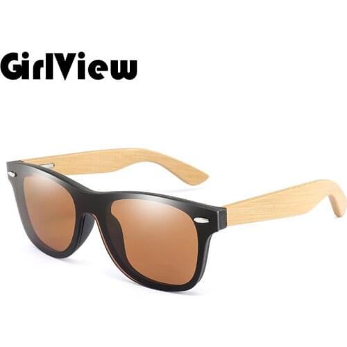 Girlview Bamboo Leg Color Coating Lens Sunglasses Men Classic Square Sunglasses Fashion Retro Women Sun Glasses 8849