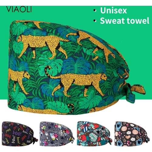 Pet Grooming Nursing Work Hat Elastic Dental Clinic Doctor Scrubs Cap Lab Scrub Hat Wholesale Womens 100%Cotton Sweat-absorbent