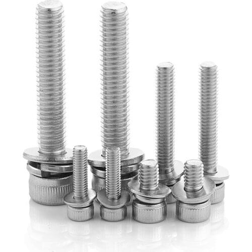 10/50pcs Hex Socket Head Cap Screw with Washer Three Sem Screw M3 M4 M5 M6 M8 Stainless Steel Metric Three Combination Thread