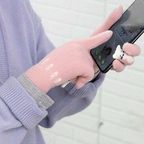 Knitted Gloves Thicken Winter Touch Screen Gloves Male Warm Gloves Men Women Mitten Embroidery Cute Cat Windproof Outdoor Gloves