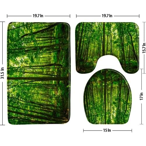 Green Forest Landscape Bath Mat Non-Slip Three-Piece Toilet Cover Lid Mat Bath Carpets Floor Mat Bathroom Decor U-Shaped Pad