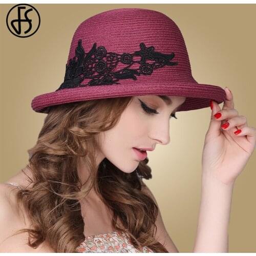 FS 2020 Summer Straw Hat For Women Wide Brim Sun Hats Beach Fashion Lace Flower Ladies Casual Cloche Foldable Beach Cap