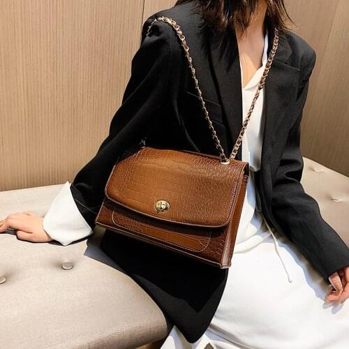 HISUELY Crocodile pattern Women PU Leather Handbags Casual Solid Chain Shoulder Bag Messenger Bag Trendy Vintage Crossbody BagQ4