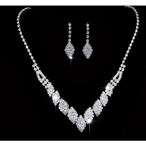 Boho Female White Crystal Wedding Jewelry Set Charm Silver Color Dangle Earrings For Women Cute Bride Leaf Zircon Chain Necklace