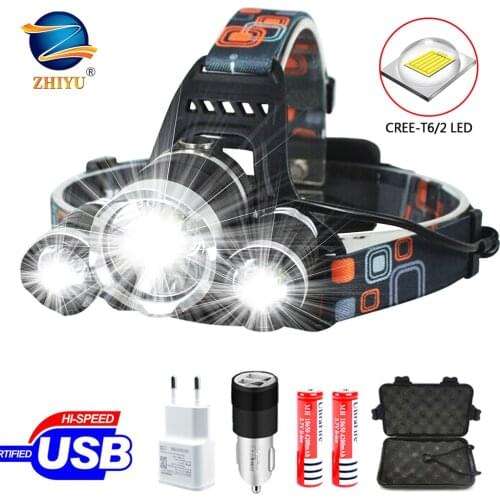 ZHIYUN USB Rechargeable Headlamp XM-L T6 3 Led Headlight light Lantern zoomable waterproof headLamp Flashlight Use 18650 battery